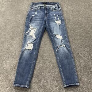 Judy Blue Womens 5/27 Distressed Boyfriend Jeans Medium Wash Mid Rise Stretch